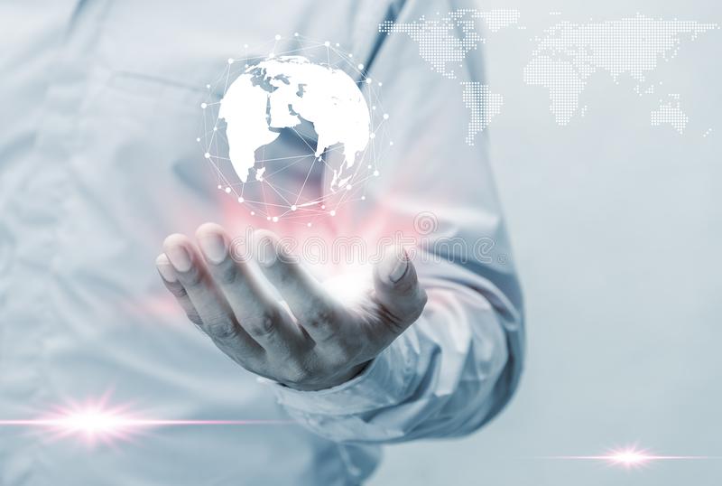 Man holding globe - humans networking - detailed research.